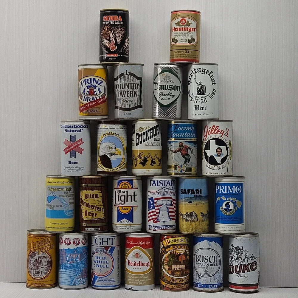 Vintage Beer Can Collection Lot of 24 Simba Henninger Busch Falstaff Empty
